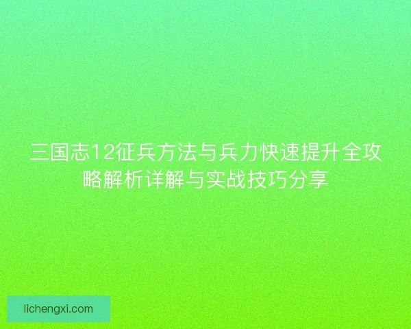 三国志12征兵方法与兵力快速提升全攻略解析详解与实战技巧分享